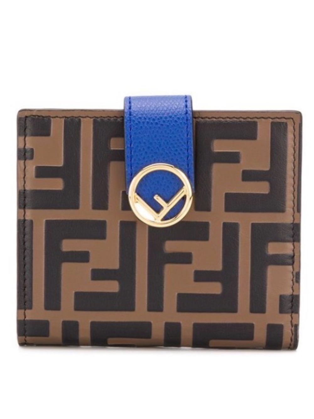 Fendi Vitello Soft "F is Fendi" Small Compact Wallet, Calf Leather, Brown & Blue
